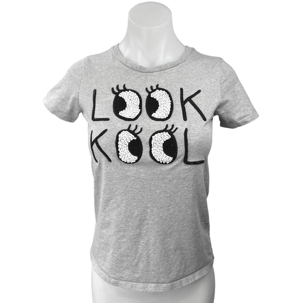 Jaspal Gray Look Kool Beaded Embroidered Short Sleeve T Shirt Tee Top Size XS